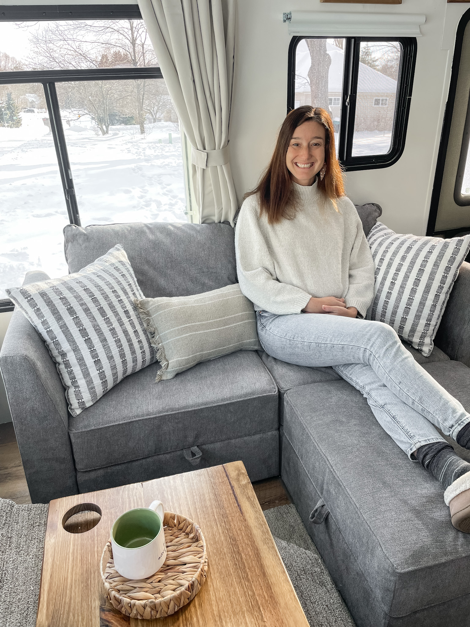 Amy on RV couch